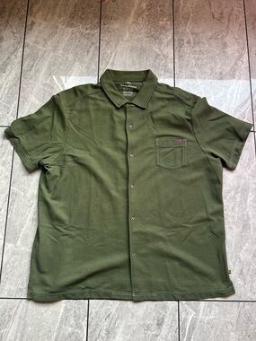 Tommy Bahama IslandZone Men’s Supima Olive Green Pique Embroidered Button Up 3XL